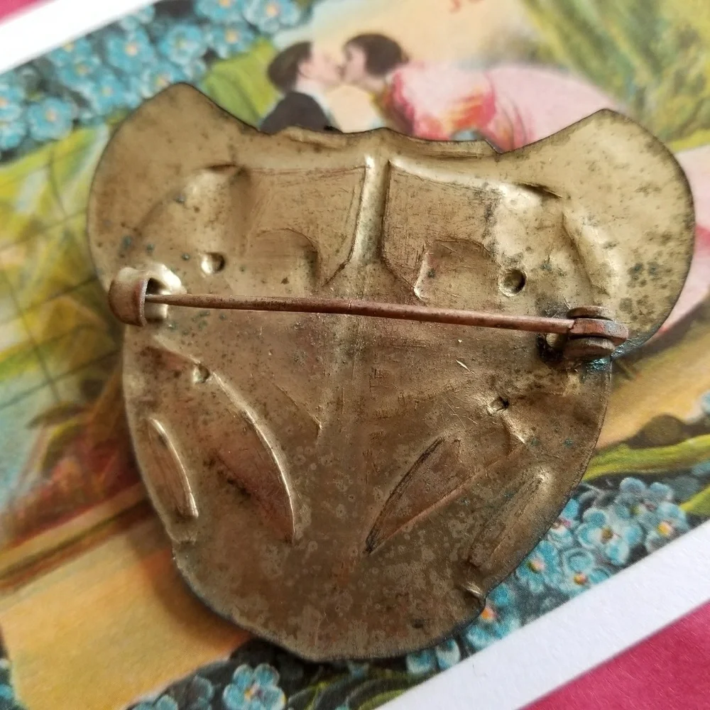 Relisted -Vintage Art Nouveau brooch large yellow gem gold sash pin - Picture 6 of 7